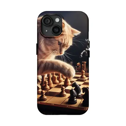 Orange Cat Playing Chess Dark Background