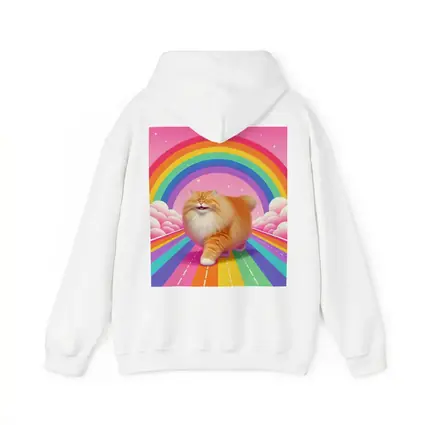Fluffy Orange Cat Rainbow Pink Sky