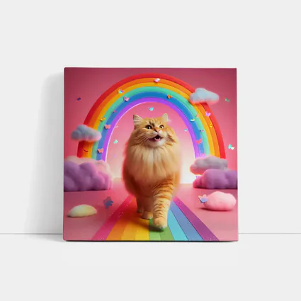 Happy Orange Cat Rainbow Pink Fantasy