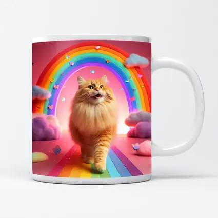 Happy Orange Cat Rainbow Pink Fantasy