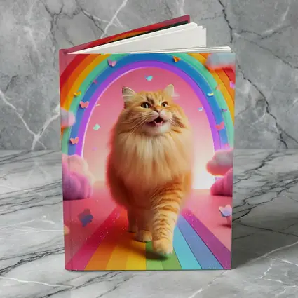 Happy Orange Cat Rainbow Pink Fantasy
