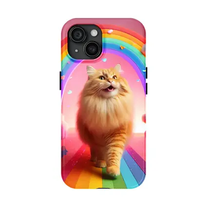 Happy Orange Cat Rainbow Pink Fantasy
