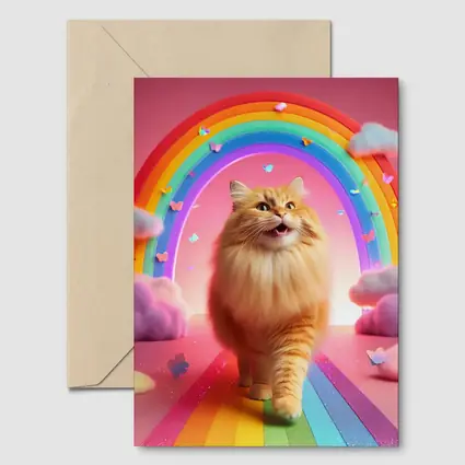 Happy Orange Cat Rainbow Pink Fantasy