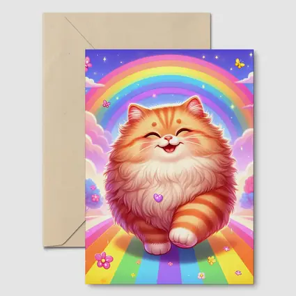 Happy Orange Cat Rainbow Colorful Fantasy