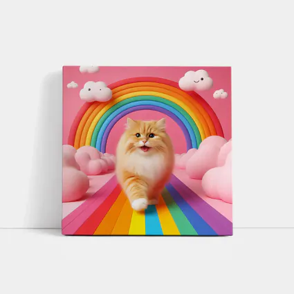 Fluffy Orange Cat Rainbow Pink Fantasy