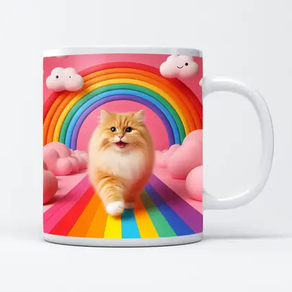 Fluffy Orange Cat Rainbow Pink Fantasy