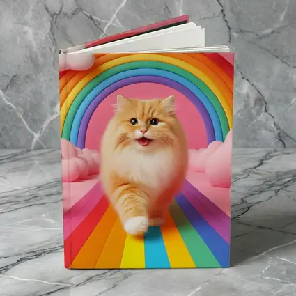 Fluffy Orange Cat Rainbow Pink Fantasy