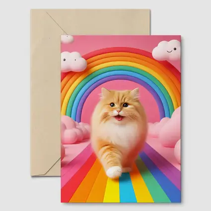 Fluffy Orange Cat Rainbow Pink Fantasy