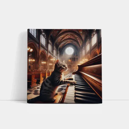 Tabby Cat Playing Piano in Cathedral