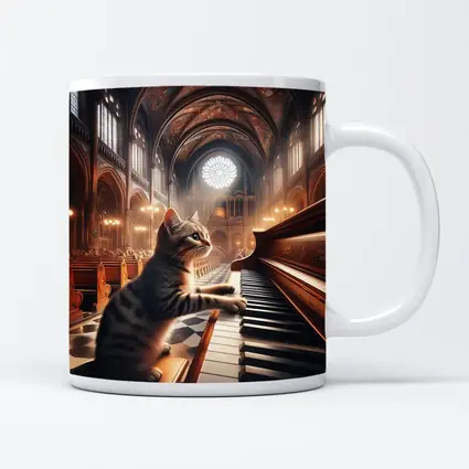 Tabby Cat Playing Piano in Cathedral