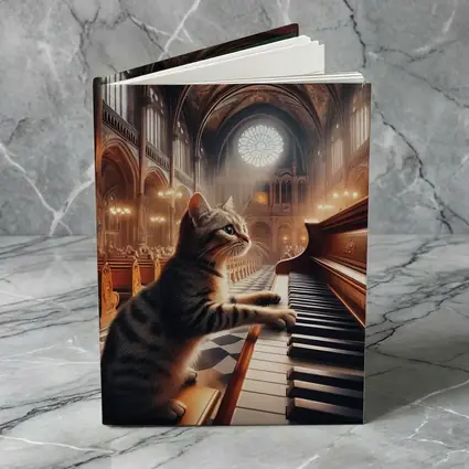 Tabby Cat Playing Piano in Cathedral