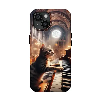 Tabby Cat Playing Piano in Cathedral
