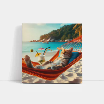 Cat Relaxing In Hammock Beach Scene