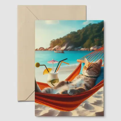Cat Relaxing In Hammock Beach Scene