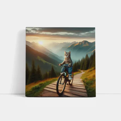Cat Riding Bicycle Mountain Sunset Trail