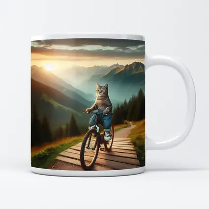 Cat Riding Bicycle Mountain Sunset Trail
