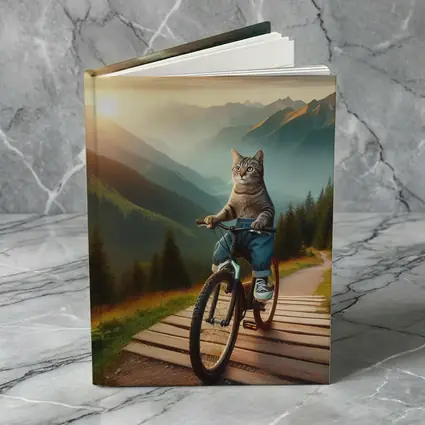 Cat Riding Bicycle Mountain Sunset Trail