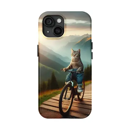 Cat Riding Bicycle Mountain Sunset Trail