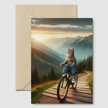 Cat Riding Bicycle Mountain Sunset Trail