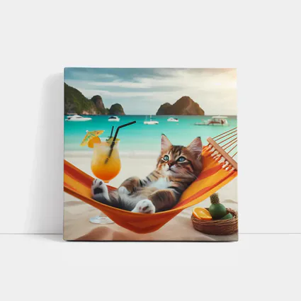 Kitten Relaxing on Hammock Tropical Beach