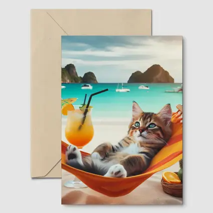 Kitten Relaxing on Hammock Tropical Beach