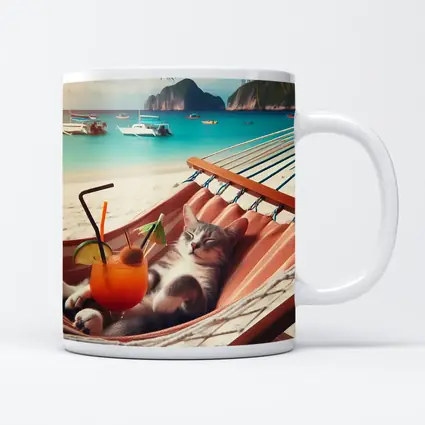 Cat Relaxing in Hammock Tropical Beach
