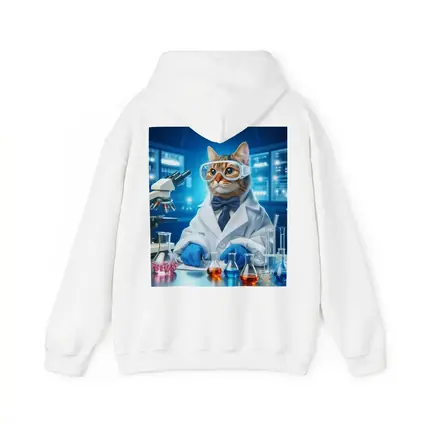 Cat Scientist In Laboratory Blue Background