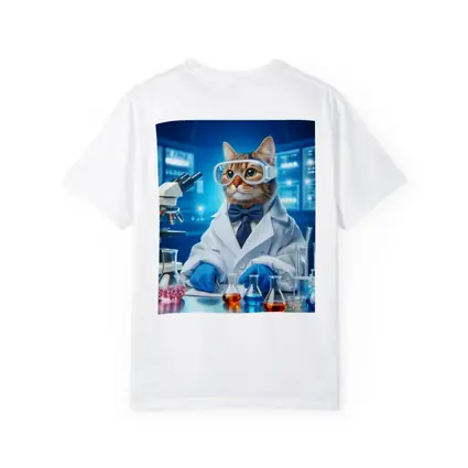 Cat Scientist In Laboratory Blue Background