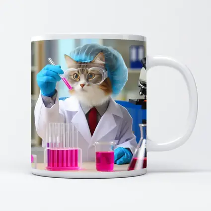 Scientist Cat In Laboratory Wearing Lab Coat