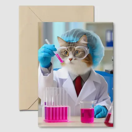 Scientist Cat In Laboratory Wearing Lab Coat