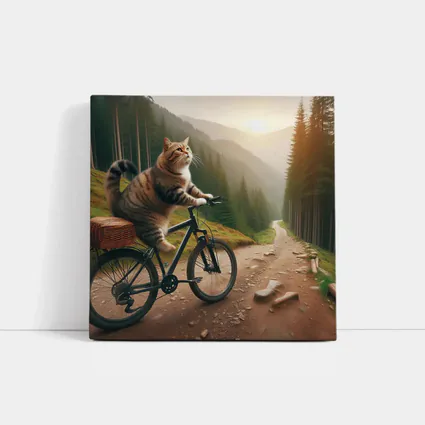Cat Riding Bicycle Forest Mountain Trail
