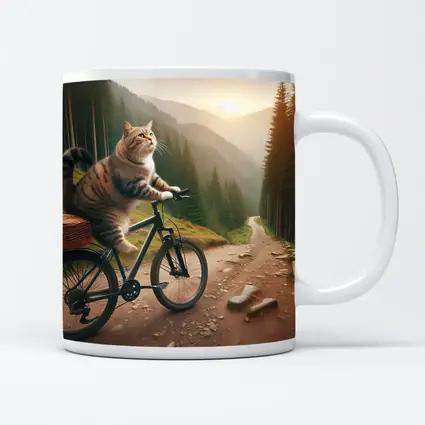 Cat Riding Bicycle Forest Mountain Trail