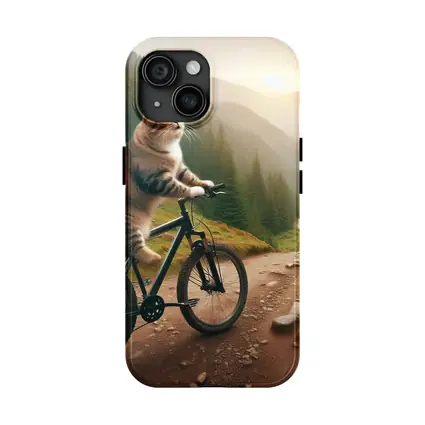 Cat Riding Bicycle Forest Mountain Trail
