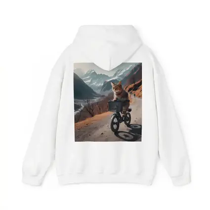 Tabby Cat Riding Bicycle Mountain Road