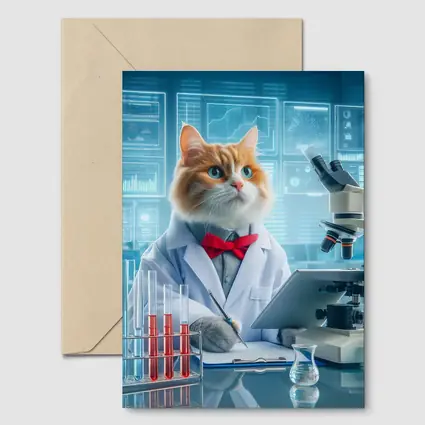 Cat Scientist in Lab White Coat