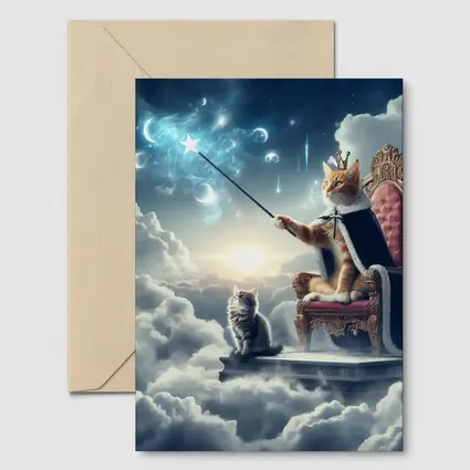 Royal Cat King Throne Magical Clouds Fantasy