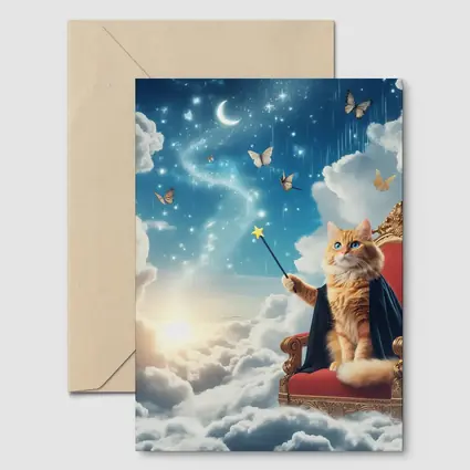 Orange Cat Wizard Throne Dreamy Sky