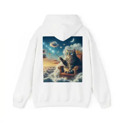 Tabby Cat Wizard Floating Sky Clouds
