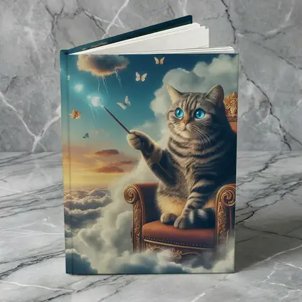 Tabby Cat Wizard Floating Sky Clouds