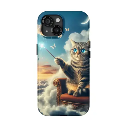 Tabby Cat Wizard Floating Sky Clouds