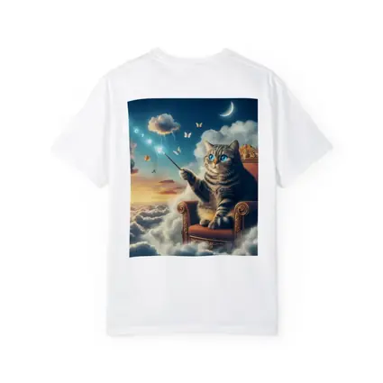 Tabby Cat Wizard Floating Sky Clouds