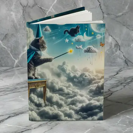 Wizard Cat Casting Spells Above Clouds