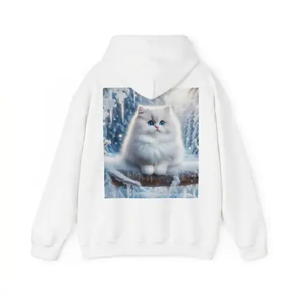Fluffy White Cat Snowy Winter Forest