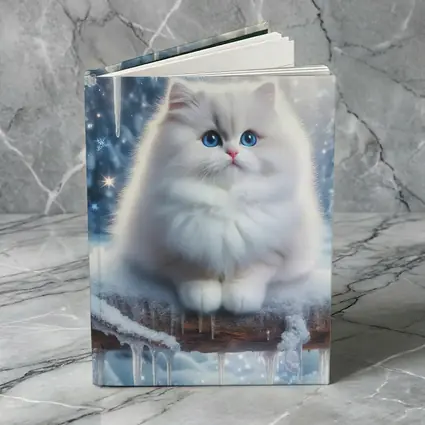 Fluffy White Cat Snowy Winter Forest
