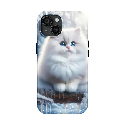 Fluffy White Cat Snowy Winter Forest