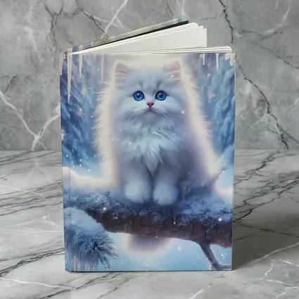 White Fluffy Kitten Sitting On Snowy Branch