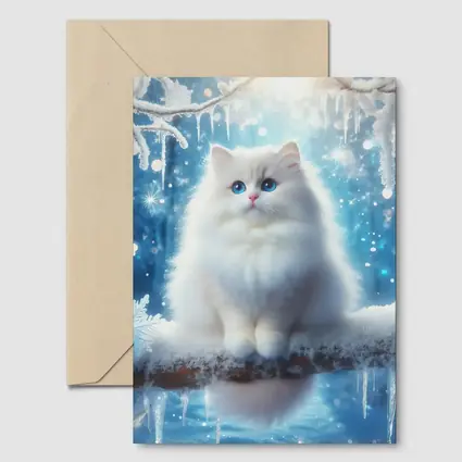 White Ragdoll Cat Snowy Winter Forest