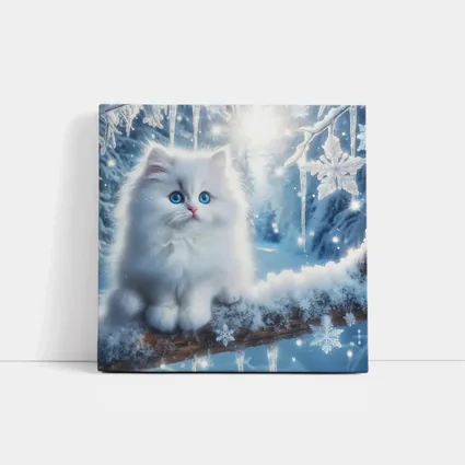 White Persian Kitten Blue Eyes Winter Snow