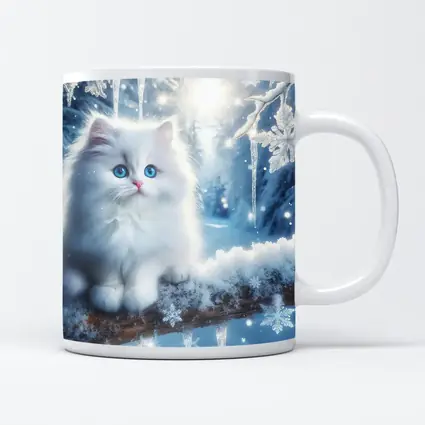 White Persian Kitten Blue Eyes Winter Snow