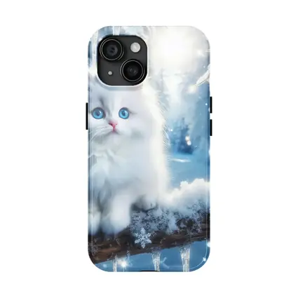 White Persian Kitten Blue Eyes Winter Snow